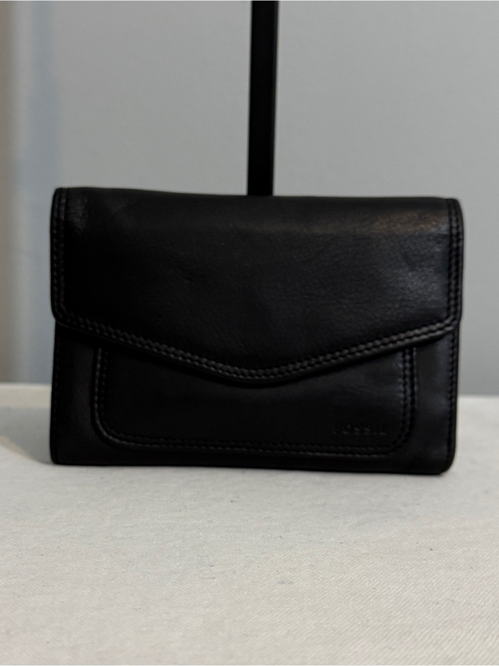Fossil Black Genuine Leather Wallet Vintage Snap Closure Y2K